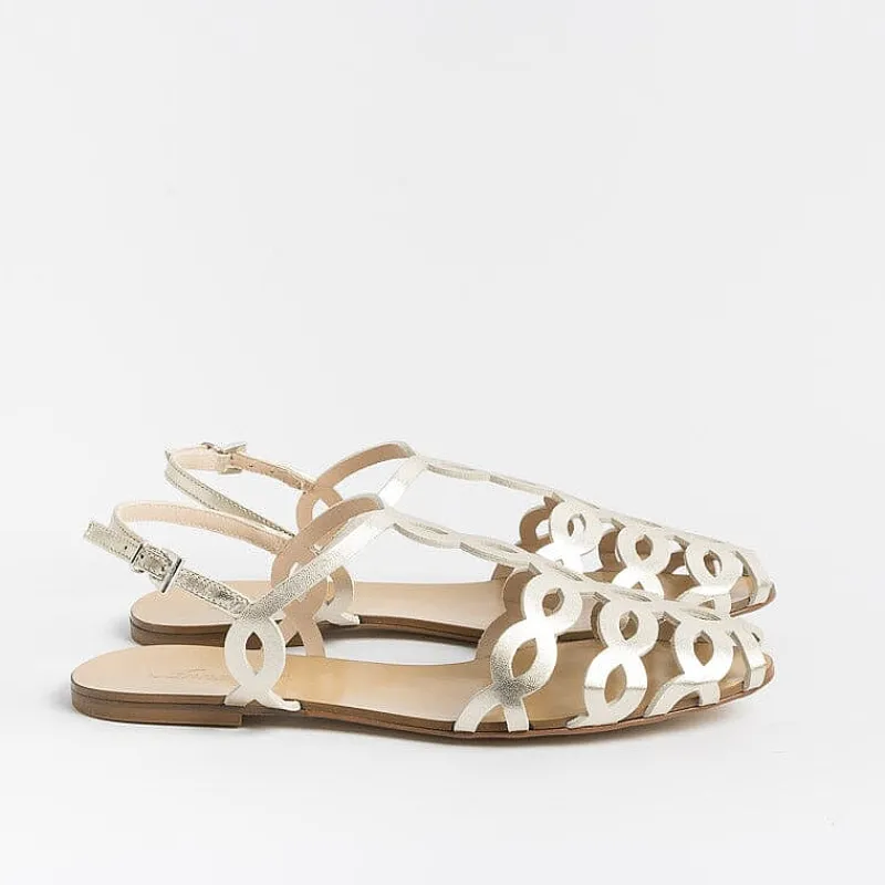 Anna F. - Sandali Bassi 3628 - Laminato Platino<Collezione Scarpe Donna Sandali Bassi