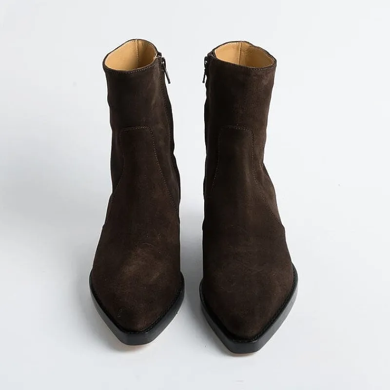 Anna F. Anna F - Stivaletto Texano - 9677 - Velour Testa Di Moro<Collezione Scarpe Donna Texani