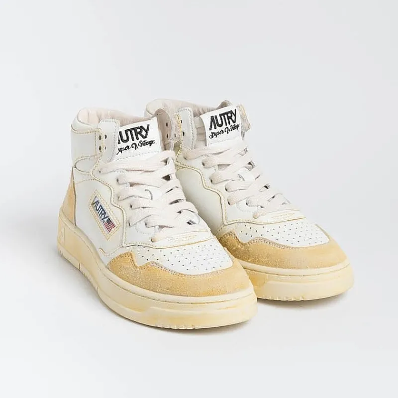 AUTRY - Collezione donna Autry Avmw Yl01 - Sneakers Mid Wom Leat/Leat - Super Vintage - Bianco<Collezione Scarpe Donna Sneakers