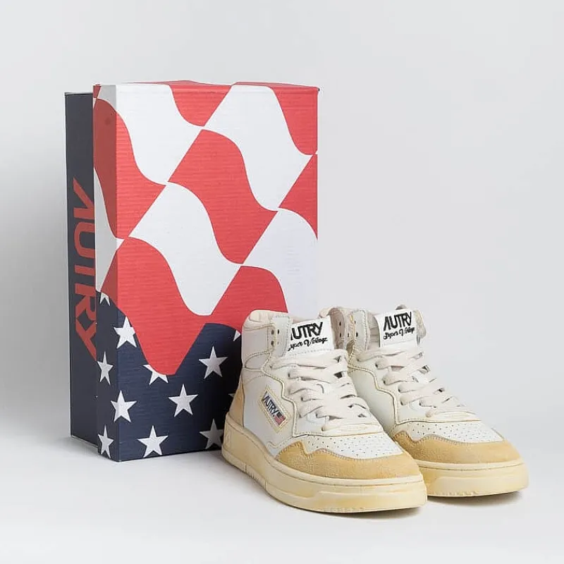 AUTRY - Collezione donna Autry Avmw Yl01 - Sneakers Mid Wom Leat/Leat - Super Vintage - Bianco<Collezione Scarpe Donna Sneakers