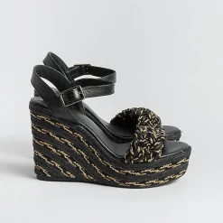 CASTAÑER Castaner - Sandali Con Tacco - Espadrillas - Joaquina - Nero Oro<Collezione Scarpe Donna Sandali Con Tacco