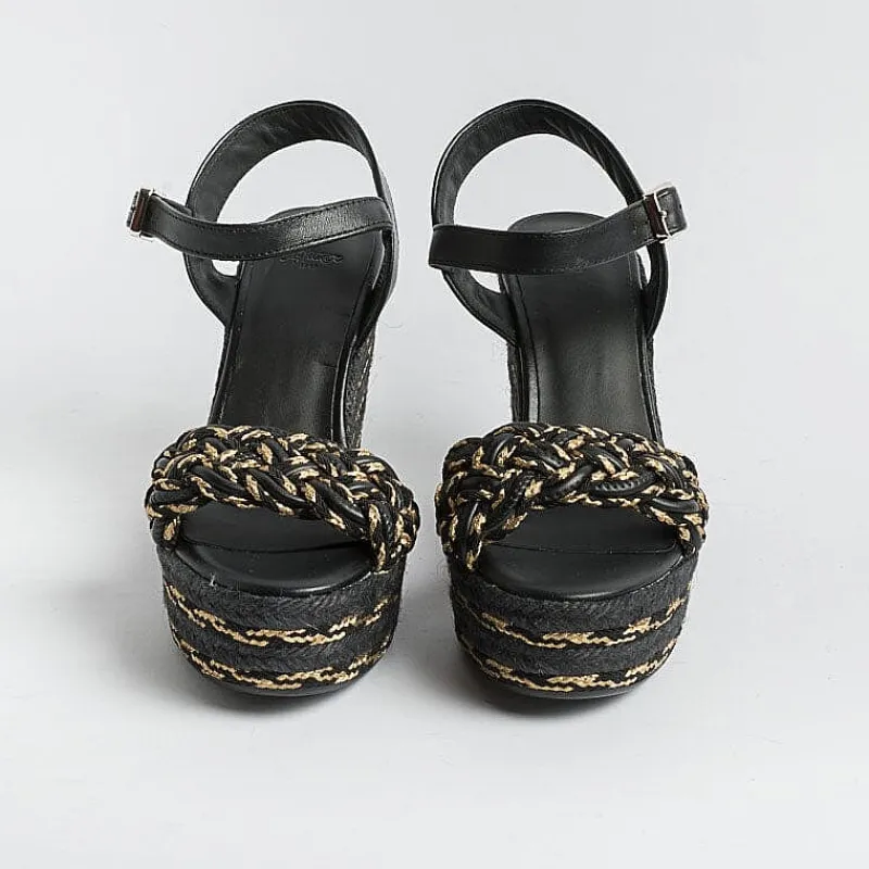 CASTAÑER Castaner - Sandali Con Tacco - Espadrillas - Joaquina - Nero Oro<Collezione Scarpe Donna Sandali Con Tacco