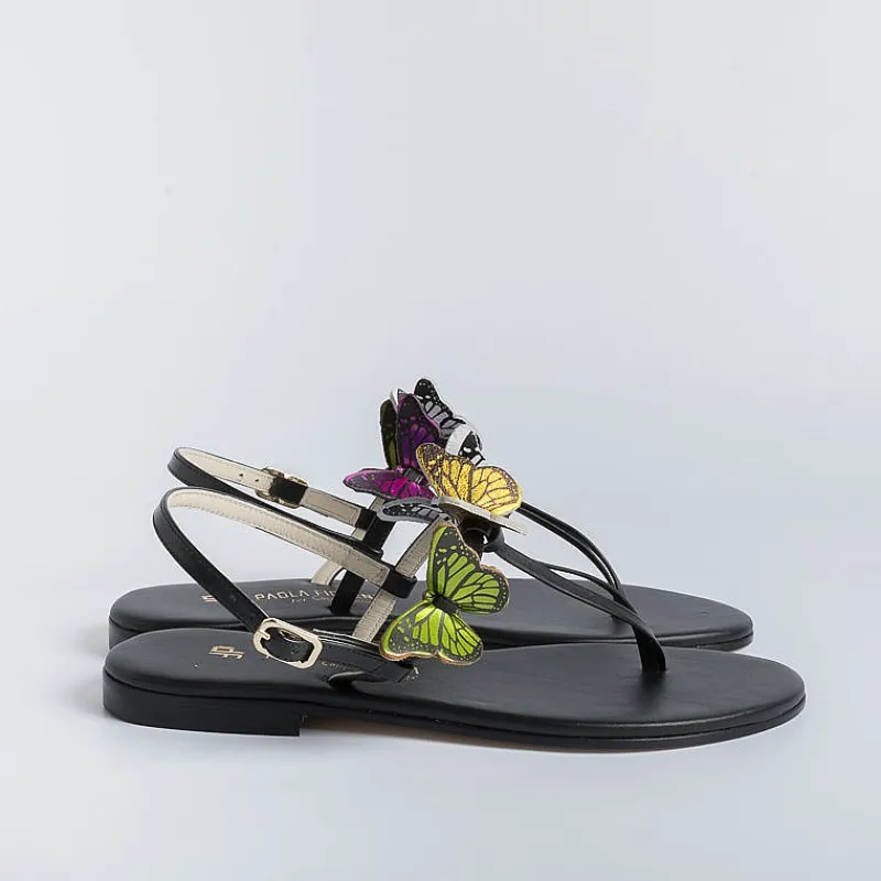 PAOLA FIORENZA - Sandali Bassi Infradito - Fd43 - Nero/Farfalle<Collezione Scarpe Donna Infradito