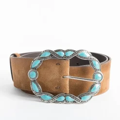 PUNTO VITA - Cintura Pv1664 - Camoscio Cuoio/Turchese<Collezione Accessori Donna Cinture